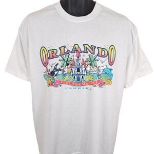 Vintage Orlando Florida T Shirt Mens Size Large White 90s Disney Orca Dolphin